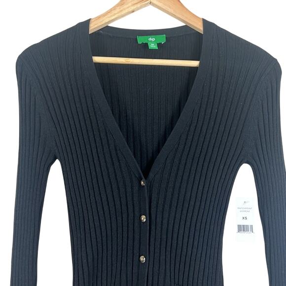 NWT Dip Cardigan Womens XS Black Ribbed Button Front V-Neck Ribbed Minimalist - Picture 2 of 5